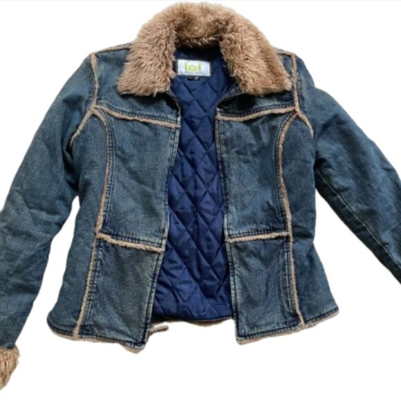 Unique 00s L.E.I fur-lined jean jacket - Picture 1 of 2